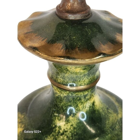 Vintage Tall Table Lamp With Brass Base Hand-Painted Floral Ceramic original fin - Picture 9 of 16